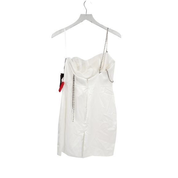 MAC DUGGAL Dress Size 2 NEW Mini White Rhinestone Strap Satin Flaw - Picture 6 of 9